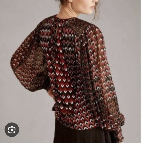 Antrhopologie BI-NK London Sequin Embellised Blouse Metallic Red/Black Size M. - Picture 2 of 15
